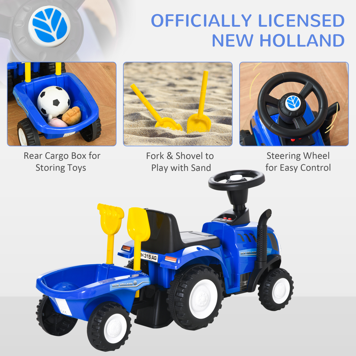 Ride On Tractor Toddler Walker Foot To Floor Slider 12-36 Months Blue HOMCOM