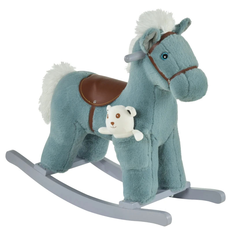 HOMCOM Kids Plush Ride-On Rocking Horse Toy Rocker with Plush Toy Realistic Sounds for Child 18-36 Months White