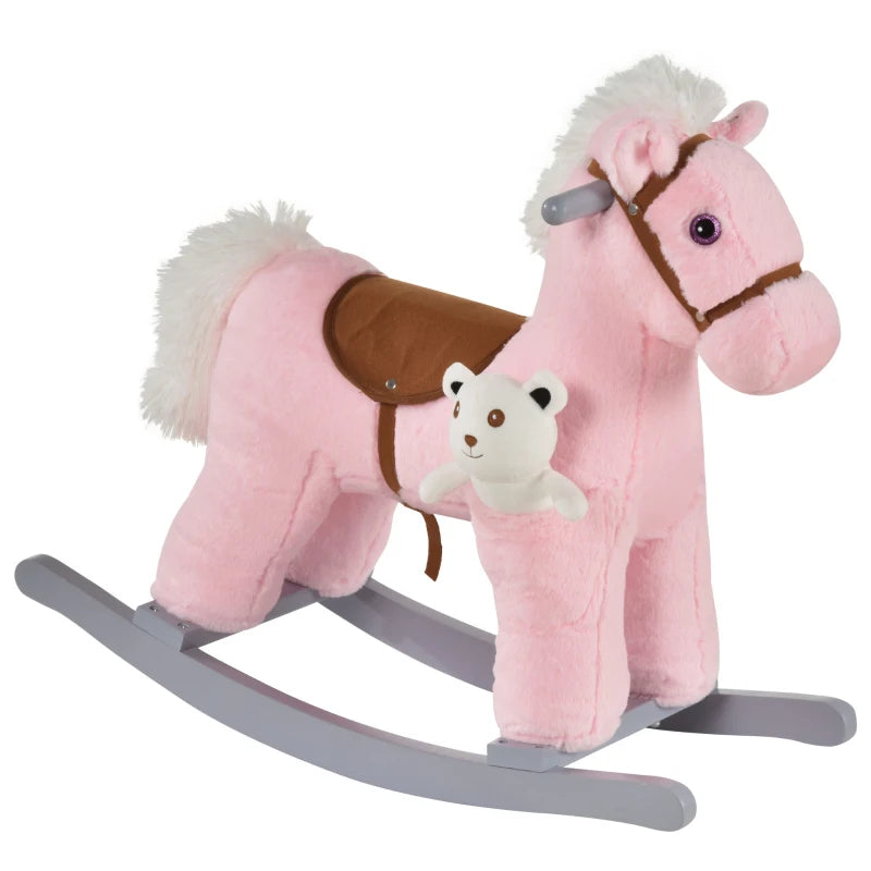 HOMCOM Kids Plush Ride-On Rocking Horse Toy Rocker with Plush Toy Realistic Sounds for Child 18-36 Months White