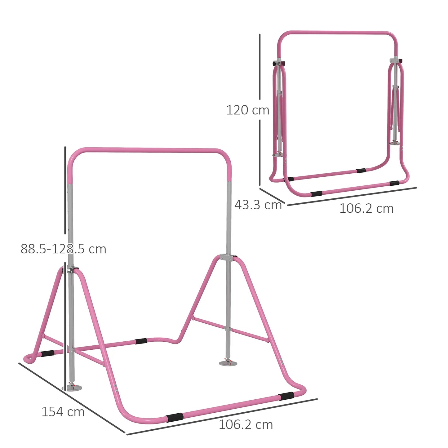 HOMCOM Kids Gymnastic Bar, with Adjustable Height, Foldable Horizontal Bars
