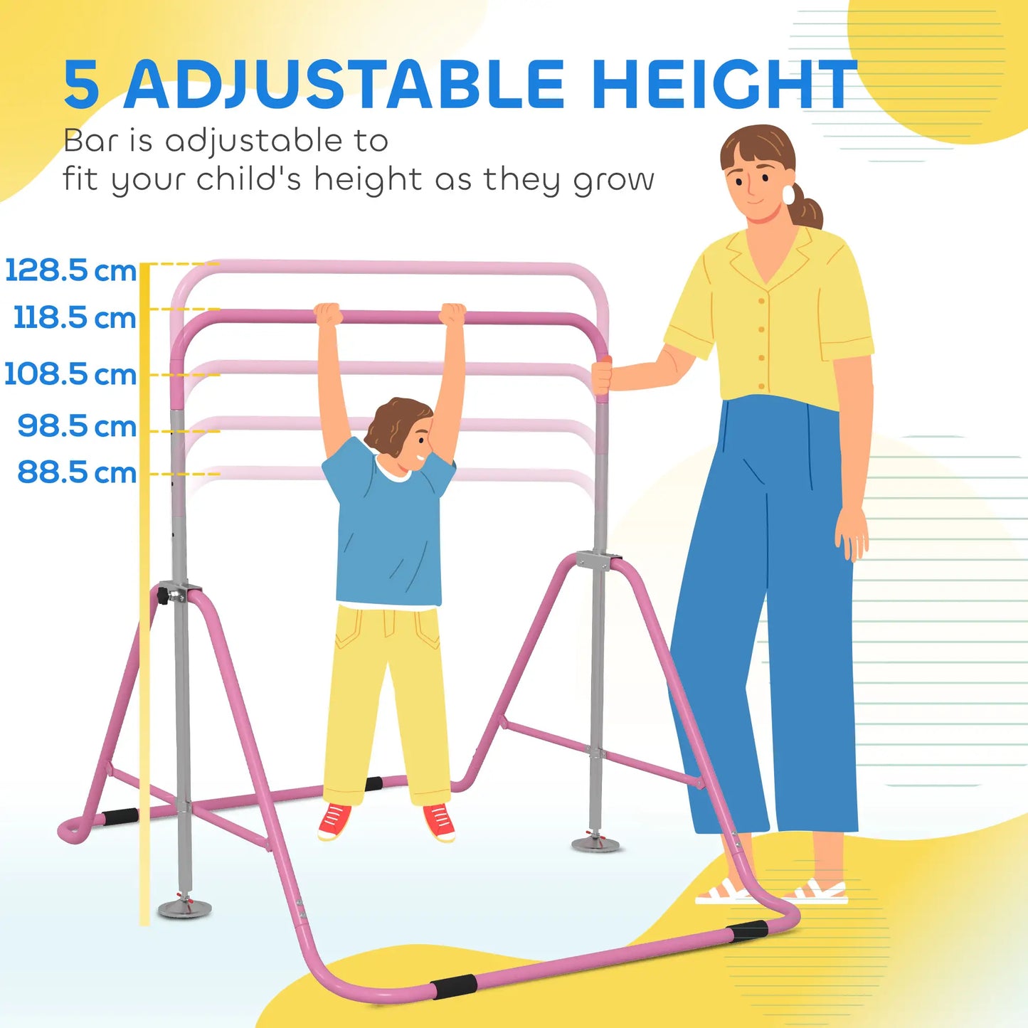 HOMCOM Kids Gymnastic Bar, with Adjustable Height, Foldable Horizontal Bars