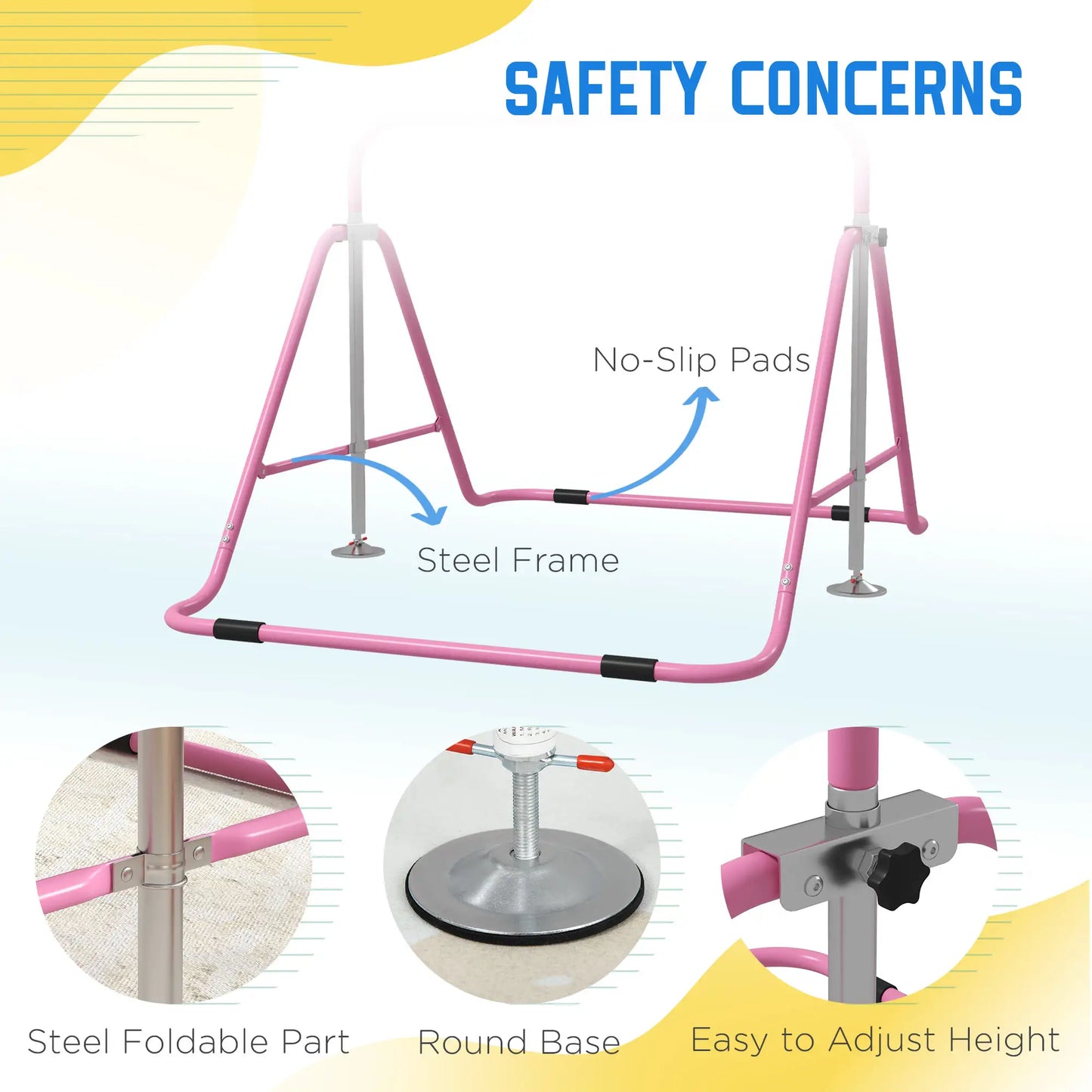 HOMCOM Kids Gymnastic Bar, with Adjustable Height, Foldable Horizontal Bars