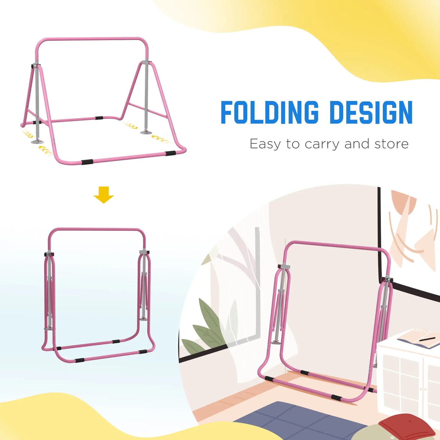HOMCOM Kids Gymnastic Bar, with Adjustable Height, Foldable Horizontal Bars
